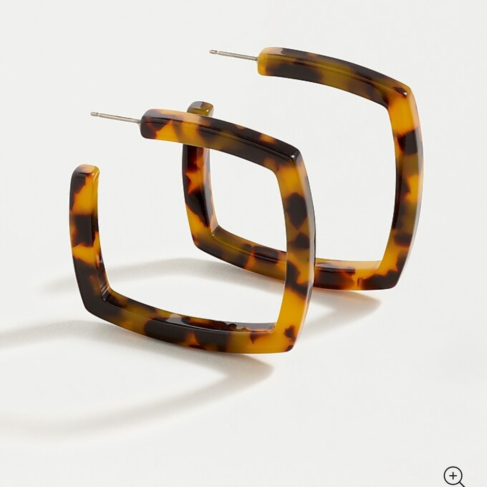 J. Crew Tortoise Shell Square Hoop Earrings With Dust Bag
